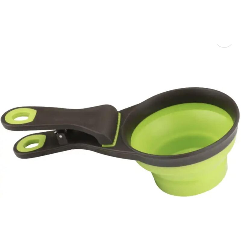 Cyslmuk - 3-in-1 faltbare Silikon-Messschüssel und Beutelverschluss-Clip zur Aufbewahrung von Hunde- und Katzenfutter, Reisenapf für Wasser und