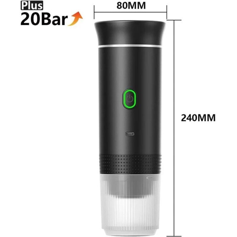 3-in-1 Kabellose, tragbare Espressomaschine – 20 Bar Druck – Geeignet für Kapseln und gemahlenen Kaffee – USB-aufladbar – Schwarz – Ideal für Camping