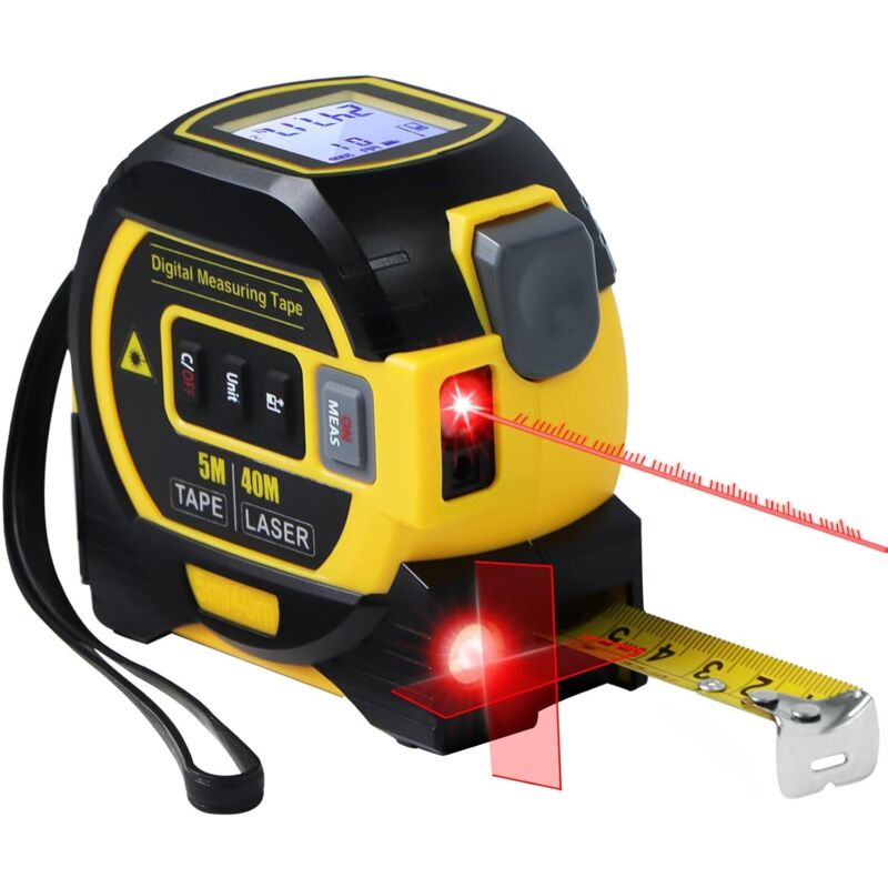3-in-1-Laser-Maßband mit Kreuzlinien-Wasserwaage – 40 m digitales Laser-Messgerät, selbstnivellierendes LCD-Display, Einheiten in Zoll,Fuß,m,5 m
