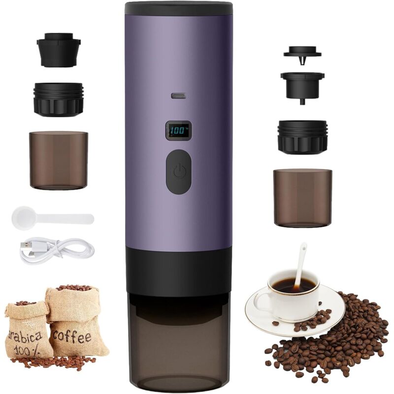 3-in-1 tragbare Kaffeemaschine, 72-Watt-Kaffeemaschine, 12-V-Akku-Espressomaschine, USB-Kapsel-Espressomaschine, 90-ml-Wassertank, für Büro, Camping,