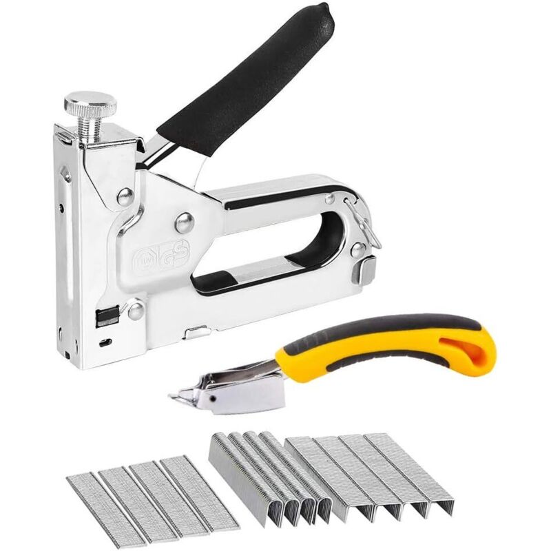 3-in-1 Wandtacker mit 3000 Klammern - Holztacker für Möbelmontage, Dekoration & Holzwerken - Robuster Werkzeug für Heimwerker (Einfach zu Laden &