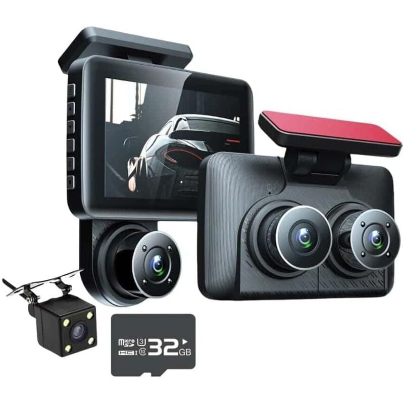 3-Kanal-FHD-1080p-Dashcam, 3 Objektive, 3-Wege-Videorekorder, 32 GB