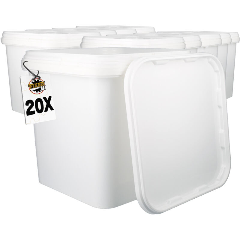 Fixedbyu - 20 Kunststoffeimer mit Deckel, pp, eckig, weiß, Lebensmittelecht 5,4 l