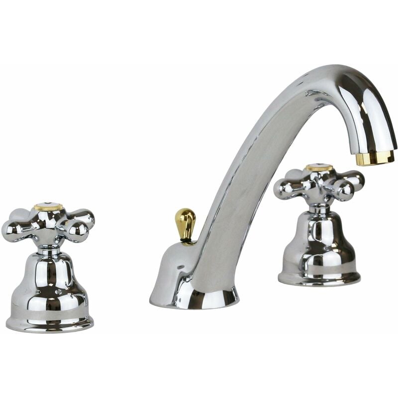 3-Loch-Wasserhahn mit hohem Auslauf in der Farbe Chrom-Gold Paffoni Iris IRV055CO Chrom-Gold - Iris