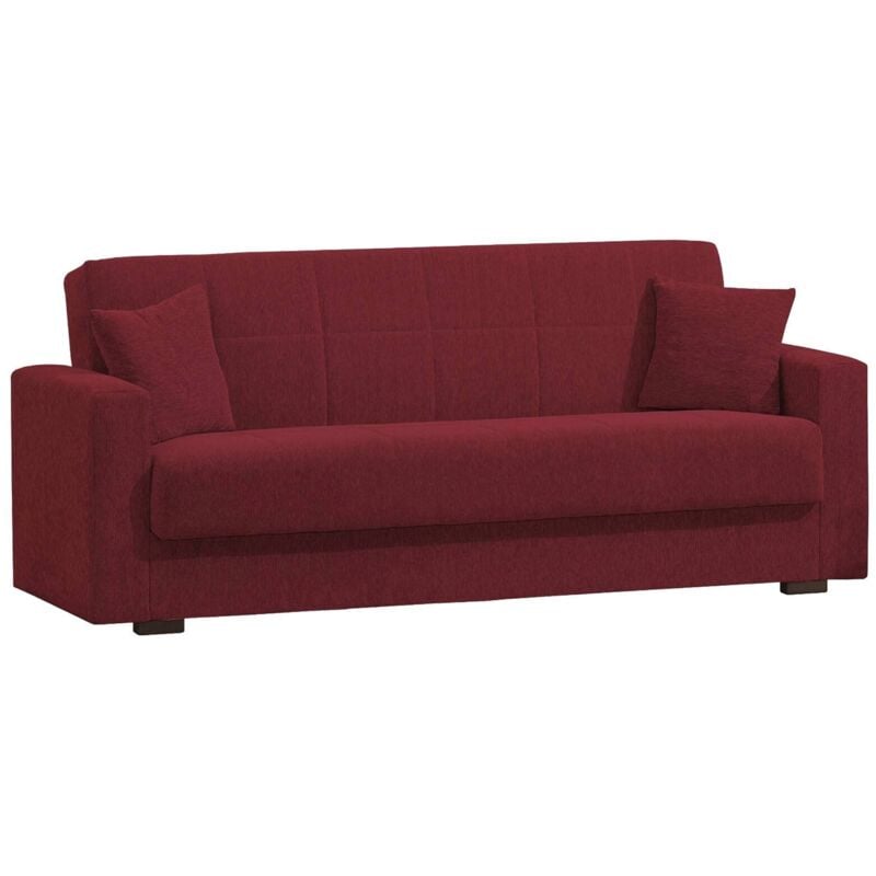 3-Sitzer Schlafsofa Pinto, lineares Container-Schlafsofa, Wohnzimmersofa aus gepolstertem Stoff mit Klick-Klack-Öffnung, 212 x 80 x 87 cm, Rot