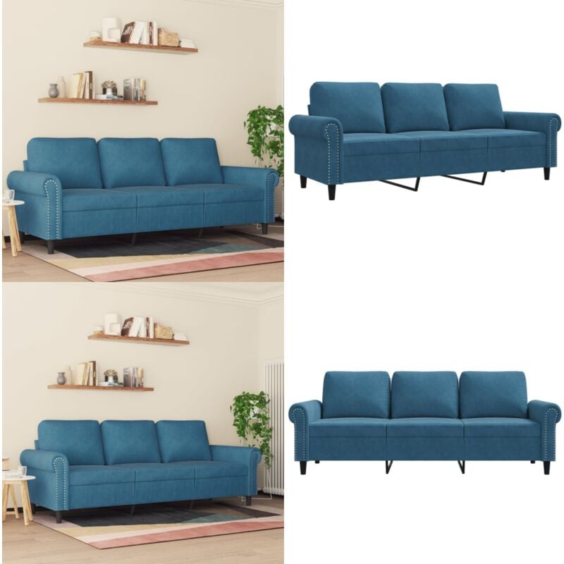 3-Sitzer-Sofa Blau 180 cm Samt - Samtsofa - 3-Sitzer Sofa - Wohnzimmersofa - Modernes Sofa - Blaues Sofa - Home & Living