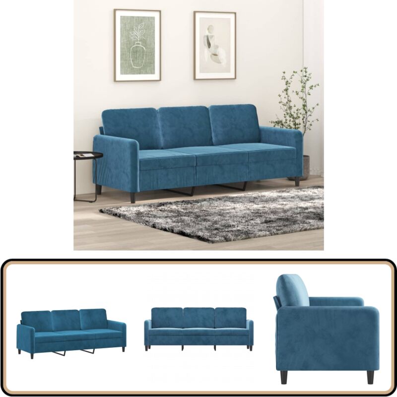 Vidaxl - 3-Sitzer-Sofa Blau 180 cm Samt - Samtsofa - Wohnlandschaft - 3er Sofa - Blau Sofa - Modernes Sofa