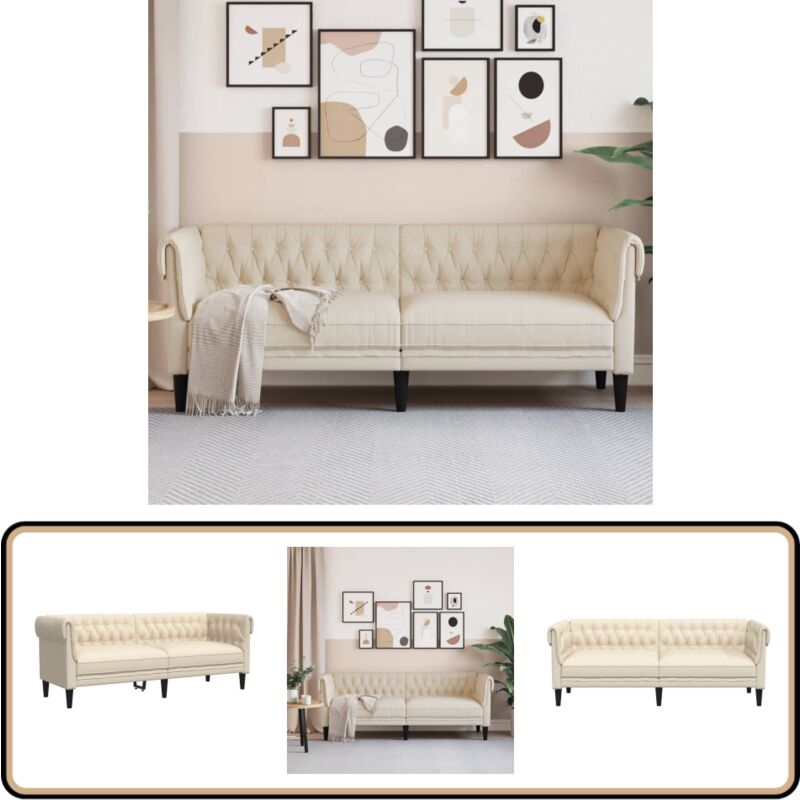 3-Sitzer-Sofa Chesterfield Leinen - 3-Sitzer Sofa - Chesterfield Sofa - Leinensofa - Wohnzimmermöbel - Lounge Sofa