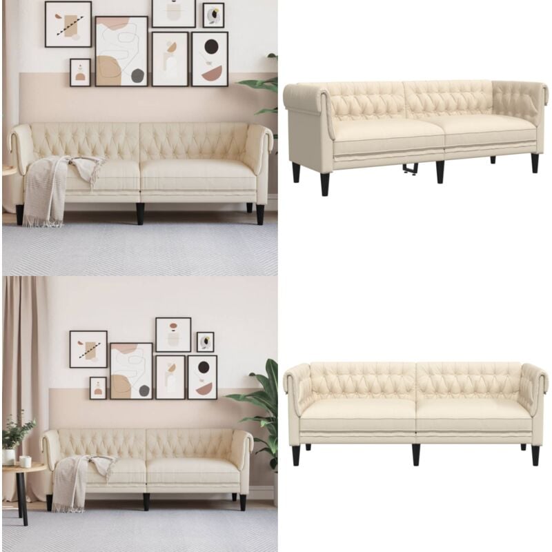3-Sitzer-Sofa Chesterfield Leinen - 3-Sitzer Sofa - Chesterfield Sofa - Leinensofa - Wohnzimmermöbel - Lounge Sofa - Home & Living