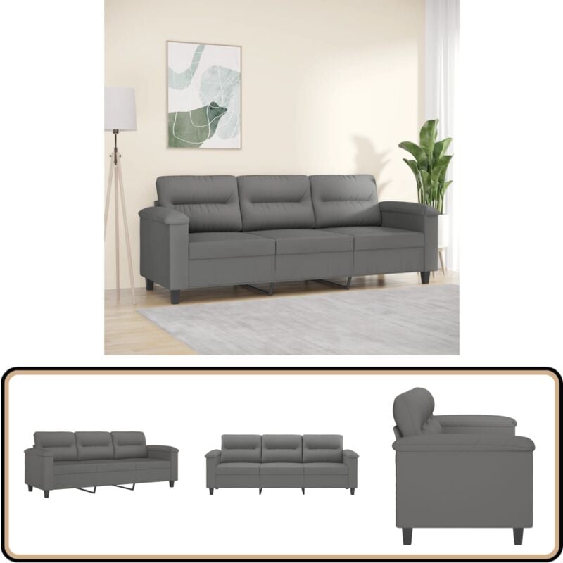 3-Sitzer-Sofa Dunkelgrau 180 cm Mikrofasergewebe - 3-Sitzer-Sofa - Wohnlandschaft - Grau Sofa - Mikrofaser Sofa - Lederlook Sofa