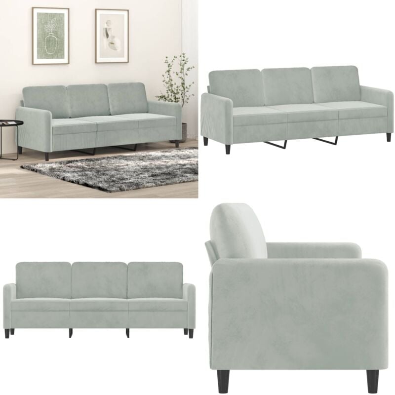3-Sitzer-Sofa Hellgrau 180 cm Samt - Samtsofa - Wohnlandschaft - 3er Sofa - Grau Sofa - Modernes Sofa - Home & Living