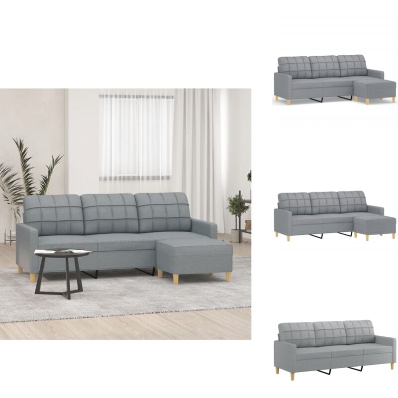 3-Sitzer-Sofa mit Hocker Hellgrau 180 cm Stoff - 3-Sitzer-Sofa - Sofa - Couches - Gemütliches Sofa - Modernes Sofa