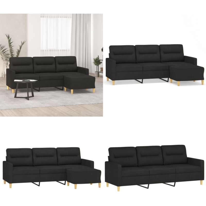 3-Sitzer-Sofa mit Hocker Schwarz 180 cm Stoff - 3-Sitzer-Sofa - Schwarzes Sofa - Gemütliches Sofa - Modernes Sofa - Lounge Möbel - Home & Living