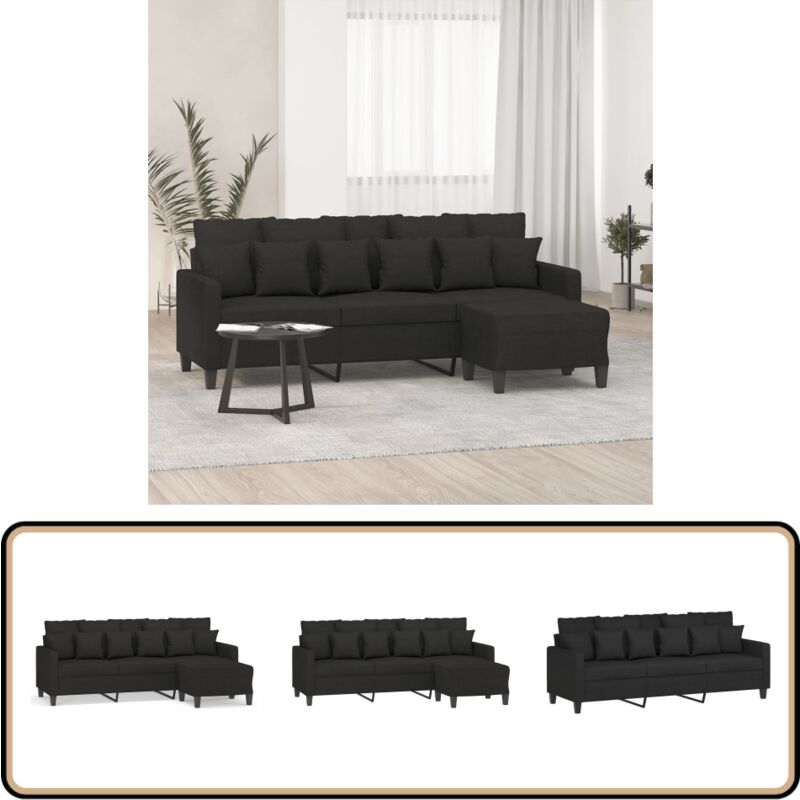 3-Sitzer-Sofa mit Hocker Schwarz 180 cm Stoff - 3-Sitzer-Sofa - Schwarzes Sofa - Modernes Sofa - Gemütliches Sofa - Lounge Sofa