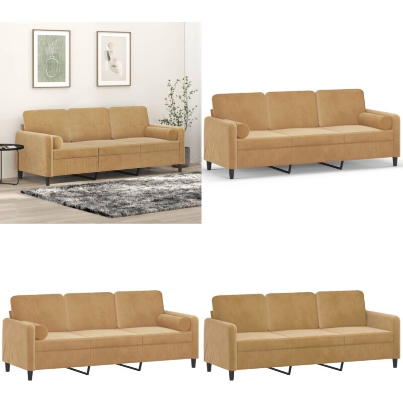 3-Sitzer-Sofa mit Zierkissen Braun 180 cm Samt - Samtsofa - 3-Sitzer-Sofa - Wohnlandschaft - Lounge Möbel - Braun Sofa - Home & Living