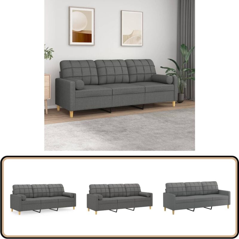 3-Sitzer-Sofa mit Zierkissen Dunkelgrau 180 cm Stoff - 3-Sitzer-Sofa - Wohnlandschaft - Grau Sofa - Couchtisch - Gemütliches Sofa