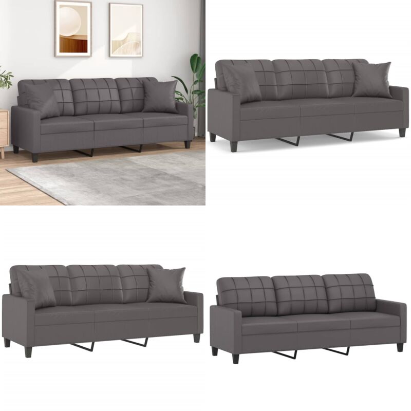 3-Sitzer-Sofa mit Zierkissen Grau 180 cm Kunstleder - 3-Sitzer-Sofa - Couch - Wohnzimmersofa - Ledercouch - Graues Sofa - Home & Living