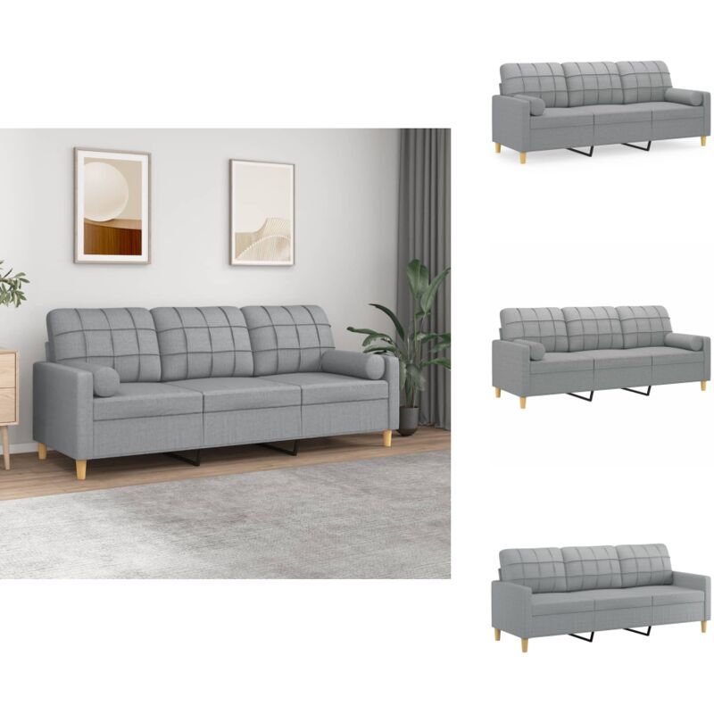 3-Sitzer-Sofa mit Zierkissen Hellgrau 180 cm Stoff - 3-Sitzer-Sofa - Wohnlandschaft - Grau Sofa - Hellgraues Sofa - Gemütliches Sofa