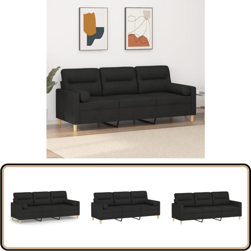 3-Sitzer-Sofa mit Zierkissen Schwarz 180 cm Stoff - 3-Sitzer-Sofa - Wohnlandschaft - Schwarzes Sofa - Couchtisch - Gemütliches Sofa