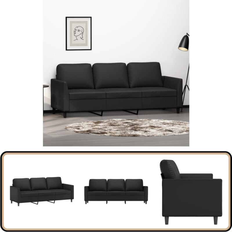 3-Sitzer-Sofa Schwarz 180 cm Kunstleder - 3-Sitzer Sofa - Schwarzes Sofa - Leder Sofa - Wohnzimmersofa - Lounge Sofa