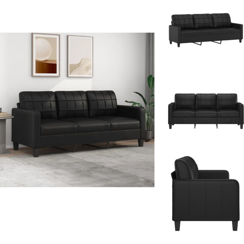3-Sitzer-Sofa Schwarz 180 cm Kunstleder - 3-Sitzer-Sofa - Schwarzes Sofa - Ledercouch - Wohnzimmersofa - Modernes Sofa