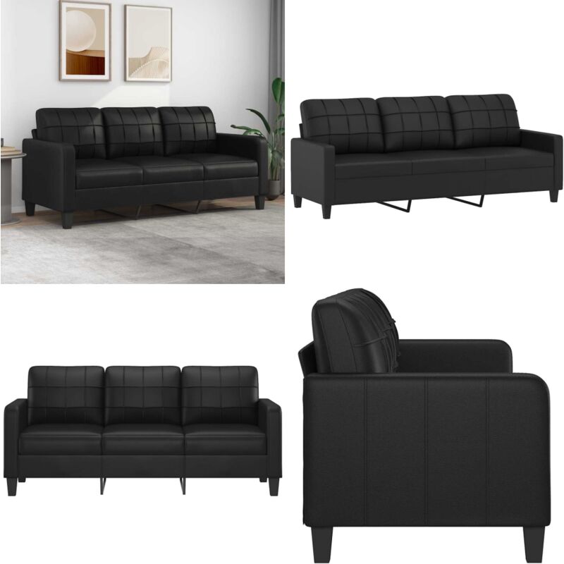 3-Sitzer-Sofa Schwarz 180 cm Kunstleder - 3-Sitzer-Sofa - Schwarzes Sofa - Ledercouch - Wohnzimmersofa - Modernes Sofa - Home & Living
