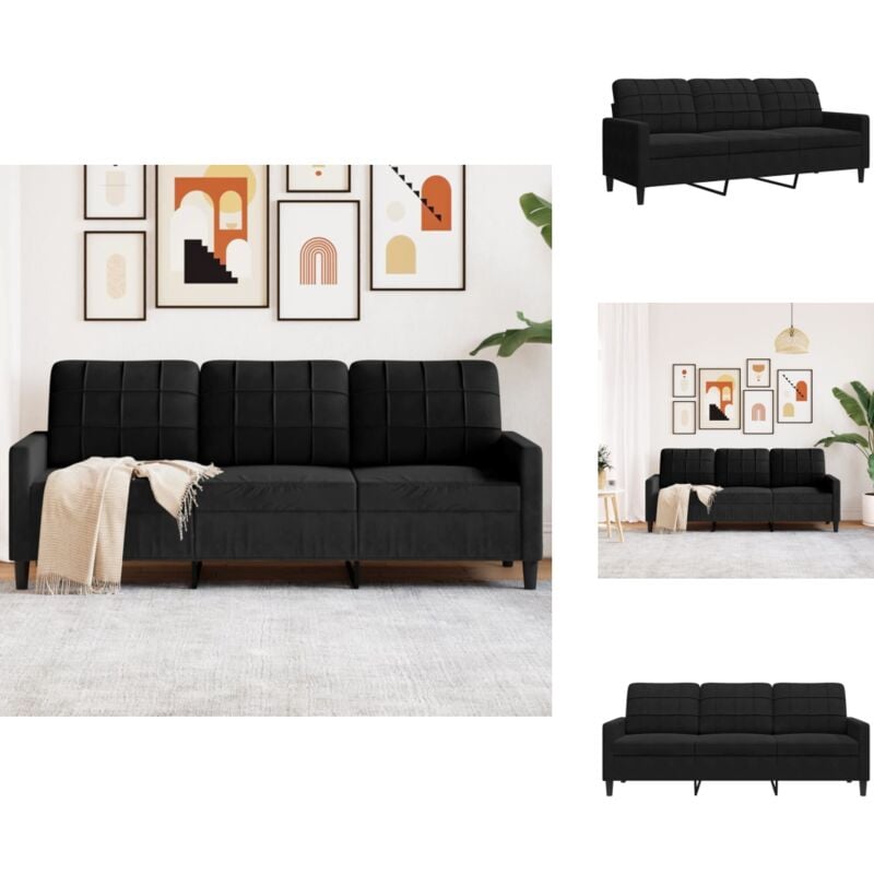 3-Sitzer-Sofa Schwarz 180 cm Samt - Samtsofa - 3-Sitzer-Sofa - Wohnzimmersofa - Schwarzes Sofa - Modernes Sofa