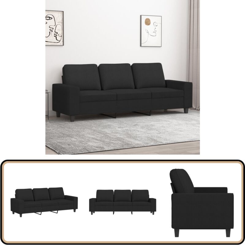 Vidaxl - 3-Sitzer-Sofa Schwarz 180 cm Stoff - Couch - 3-Sitzer-Sofa - Wohnlandschaft - Schwarzes Sofa - Modernes Sofa