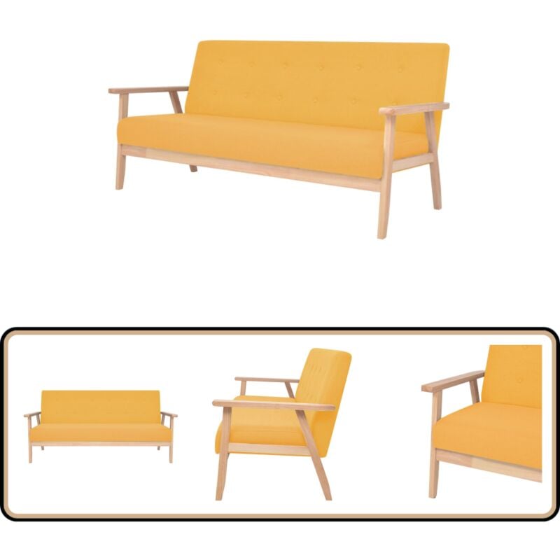 3-Sitzer Sofa Stoff Gelb - Drehsessel - Sofa Gelb - Wohnzimmer Möbel - Gemütliches Sofa - Stoff Sofa