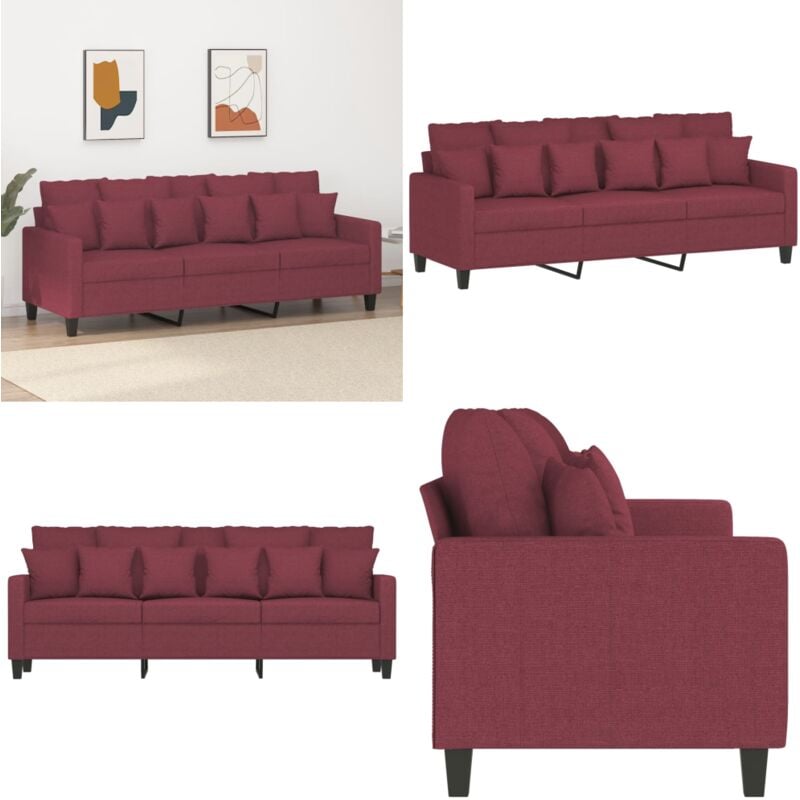 3-Sitzer-Sofa Weinrot 180 cm Stoff - 3-Sitzer Sofa - Wohnraum Möbel - Couch - Leder Sofa - Sessel - Home & Living