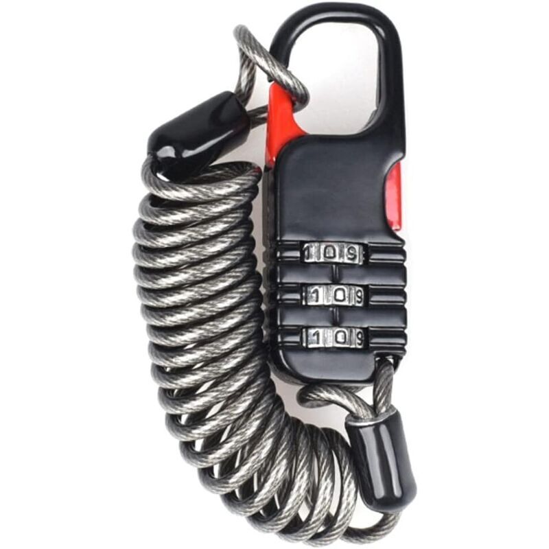 3-stelliges Zahlenschloss für Motorradhelme, tragbares Codeschloss mit Stahlkabel für Gepäck und Rucksack, Schwarz, 1 Stück/Set