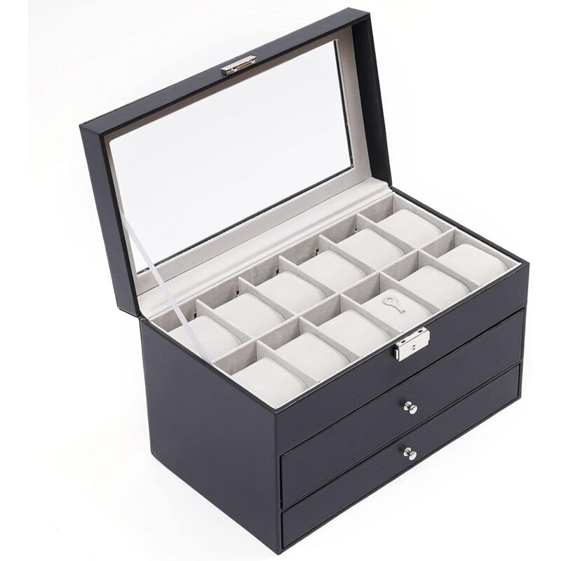 3-stöckige Aufbewahrungsbox mit 26 Fächern für Sonnenbrillen und Uhren, Geschenk für Männer und Frauen