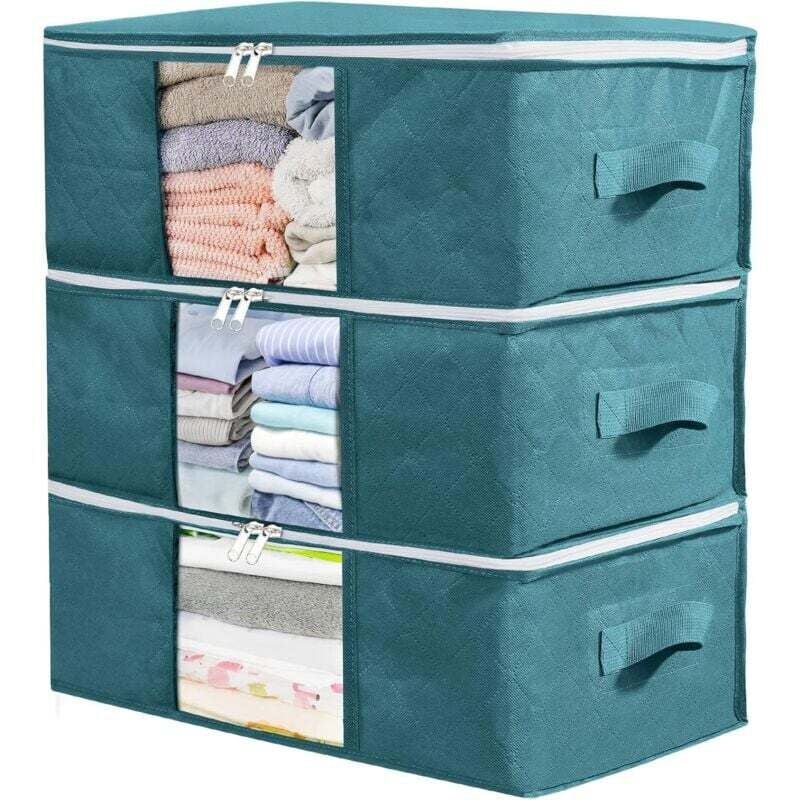 3 Stück, blau) Wasserdichte Kleideraufbewahrungstaschen, Aufbewahrungsbox für Kleidung unter dem Bett, Organisation von Stoffkleidung, für