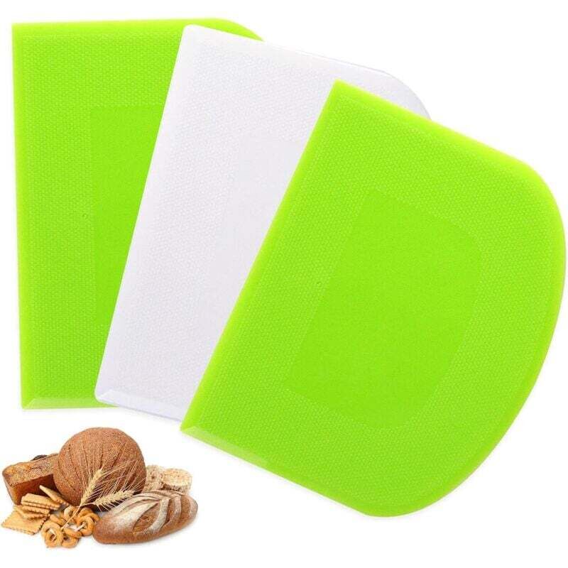 3 Stück Gebäckhorn, Teigschaber aus Kunststoff, 12 x 9,5 cm, Teigschaber für Küche, Gebäck, Pfannkuchen, Teig, Käse (Grün + Weiß)