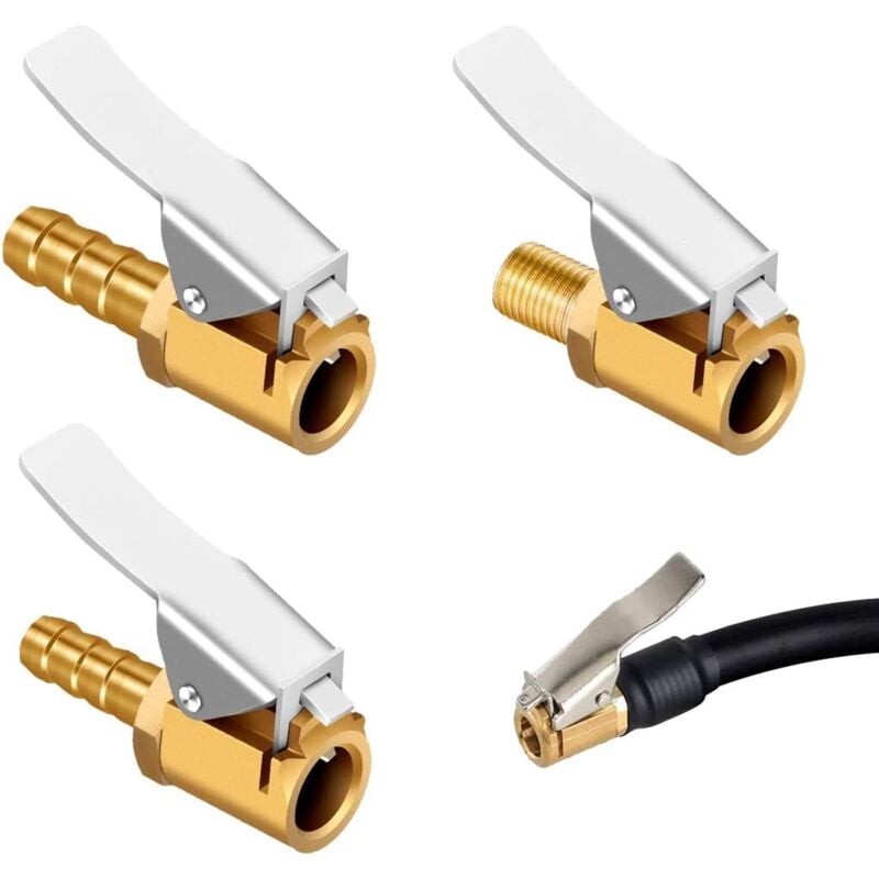 3 Stück Messing-Inflatordüse, Luftpumpen-Clip, Inflatorventil-Anschluss, Autoreifen-Ventiladapter, für Auto- oder LKW-Reifen, 3 Modelle (M8-Gewinde,