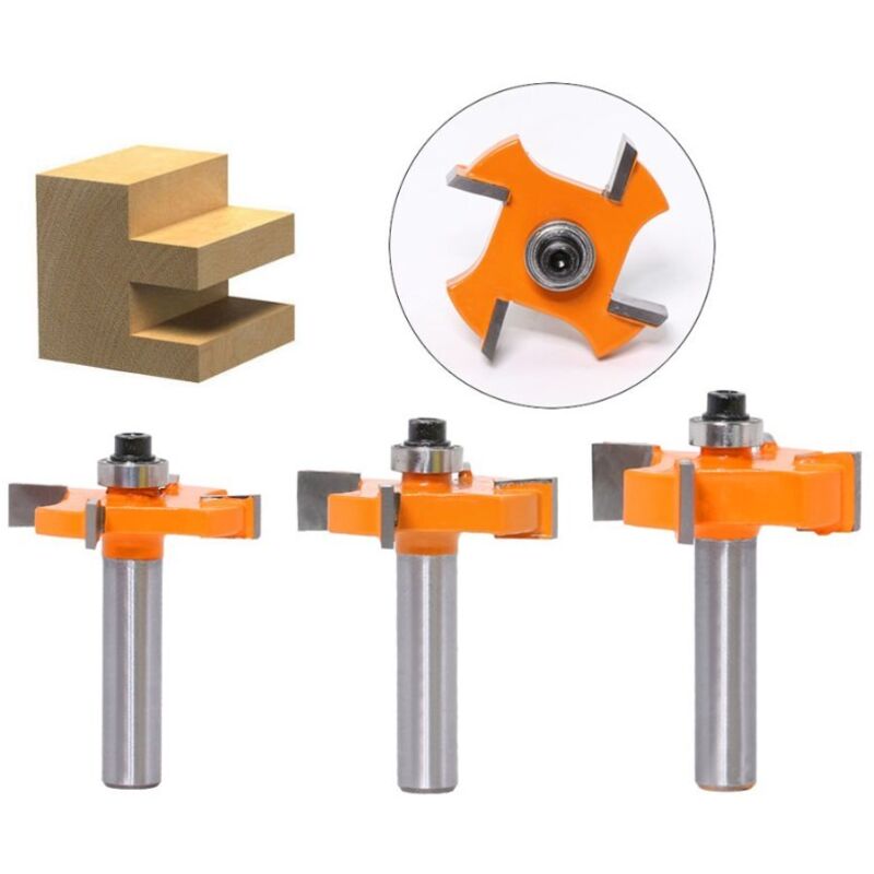 3-teiliger Schlitz- und Zungenschneider – 4 Klingen – 8-mm-Schaft – Holzbearbeitungswerkzeug – Türen, Tische, Regale