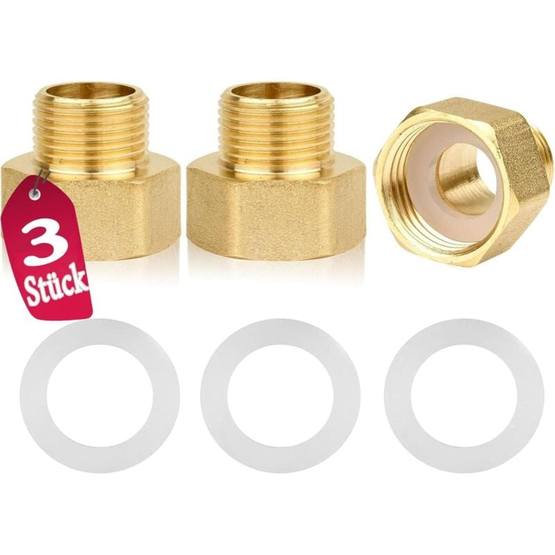 Bluedeer - 3 Stück Reduzierung 1/2 Zoll auf 3/4 Zoll,Reduzierverlängerung 1/2 Zoll Außen x 3/4 Zoll Innen aus Messing,AG/IG Reduzierstück mit