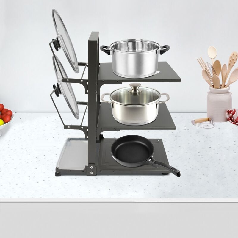 3-stufige Aufbewahrung für Töpfe und Schüsseln Verstellbare Aufbewahrung für Töpfe und Schüsseln für die Küche Platzsparende Aufbewahrung