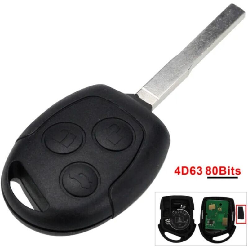 3-Tasten-Fernbedienungsschlüssel (315/433 MHz) für Ford Focus, Fiesta, Fusion, C-Max, Mondeo, Galaxy, C-Max, S-Max (ID60, 4D63, Chi2996)