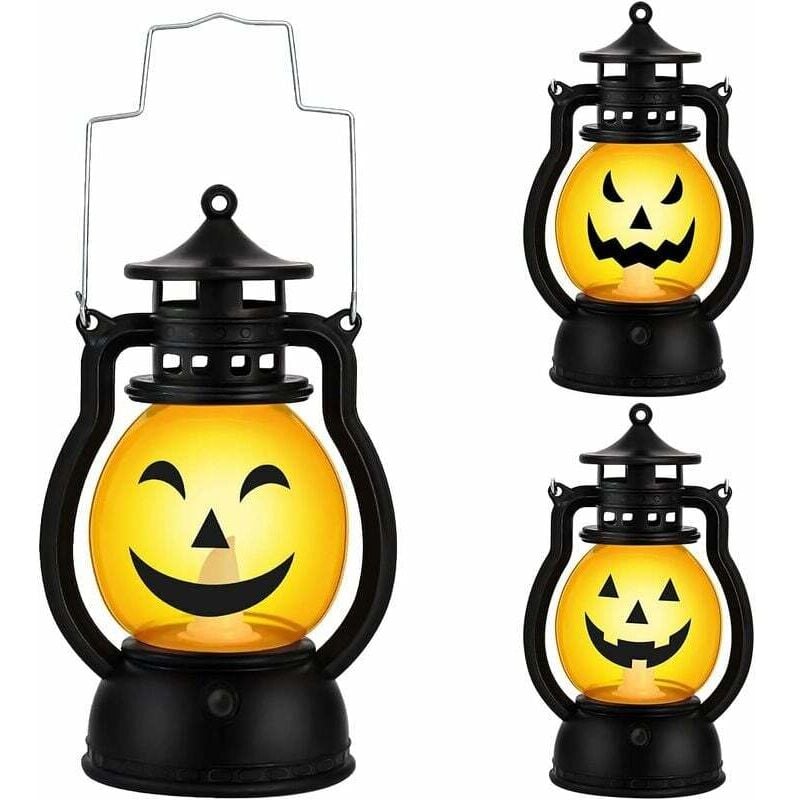 3-teilige Halloween-Laterne, Retro-Kürbislaterne, Halloween-Dekoration, batteriebetriebene Kürbislichter.-