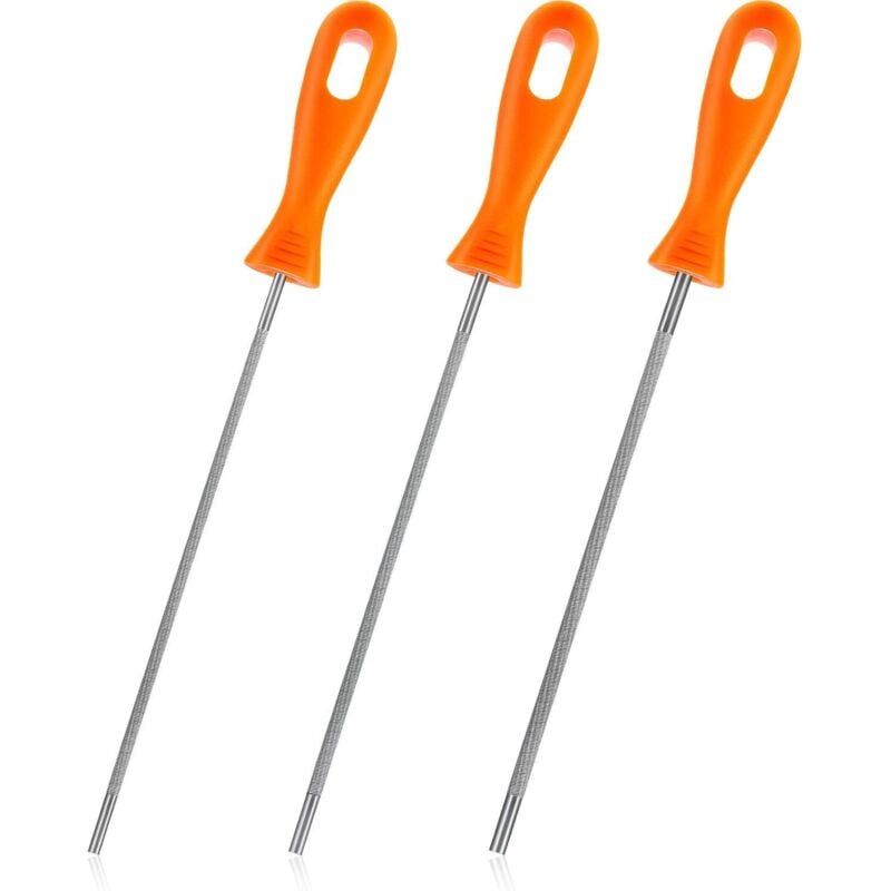 Tigrezy - 3-teilige Kettensägenkette, runde Kettensägenfeile aus Stahl mit Kunststoffgriff (5/32 Zoll, 7/32 Zoll, 3/16 Zoll)