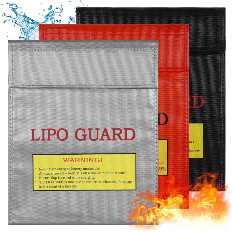 3-teilige Tasche für LiPo-Akkus, 22,5 x 18,5 cm, feuer- und explosionsgeschützt, wasser- und feuerfeste Dokumententasche, feuerfeste Tasche für