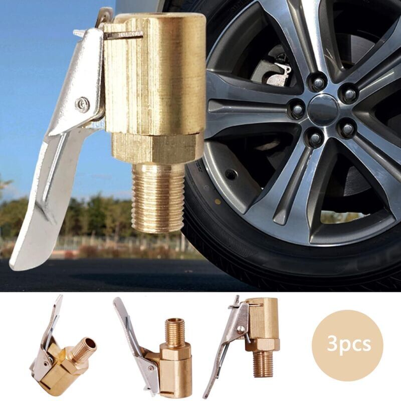 3-teiliger Autoreifen-Ventiladapter, 8 mm Messing-Düsenpumpen-Inflator-Ventilclip-Klemmanschlussadapter für Auto- oder LKW-Reifen
