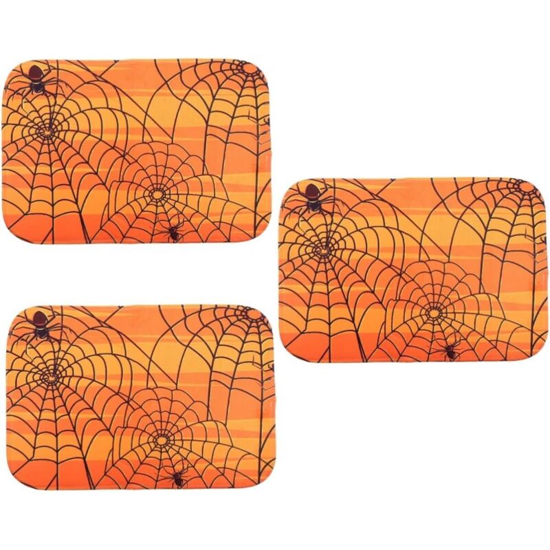 3-teiliger Halloween-Spinnennetz-Teppich, Bodendekorationsteppich, Flanell, orangefarbene Halloween-Fußmatte