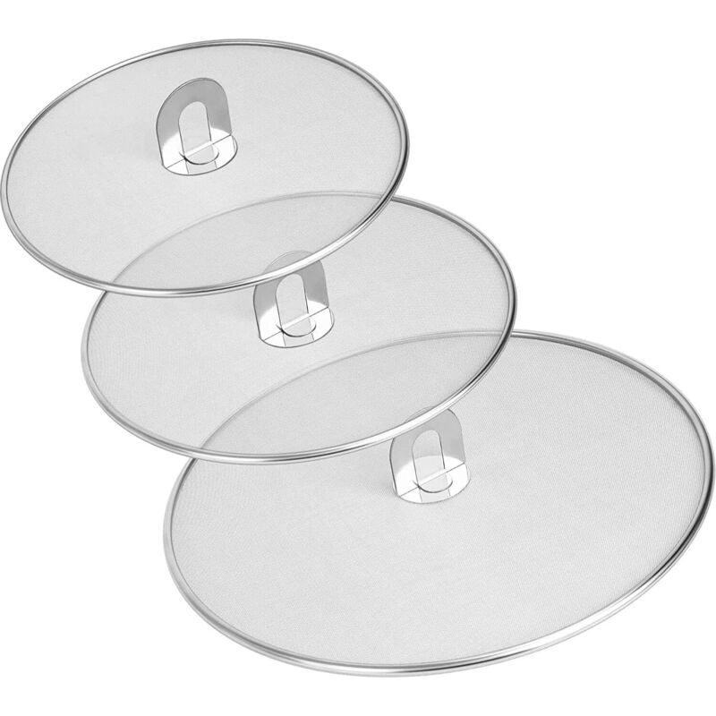 3-teiliger Spritzschutz, Anti-Spritzer-Pfannendeckel, Fettspritzschutz für Pfannen, Spritzschutz aus Edelstahl für Pfannendeckel (33 cm, 29 cm, 25 cm)