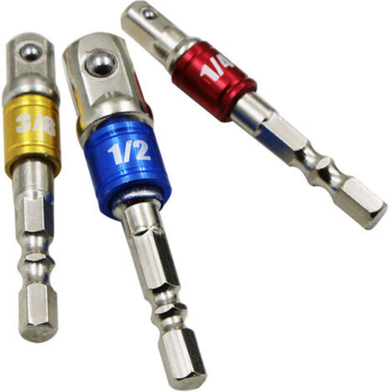 3-teiliges Steckschlüssel-Adapterset für Akkuschrauber, farbiges Verlängerungsset, Sechskantschaft, Hochgeschwindigkeits-Bohrschrauber, 1/4' - 65 mm,