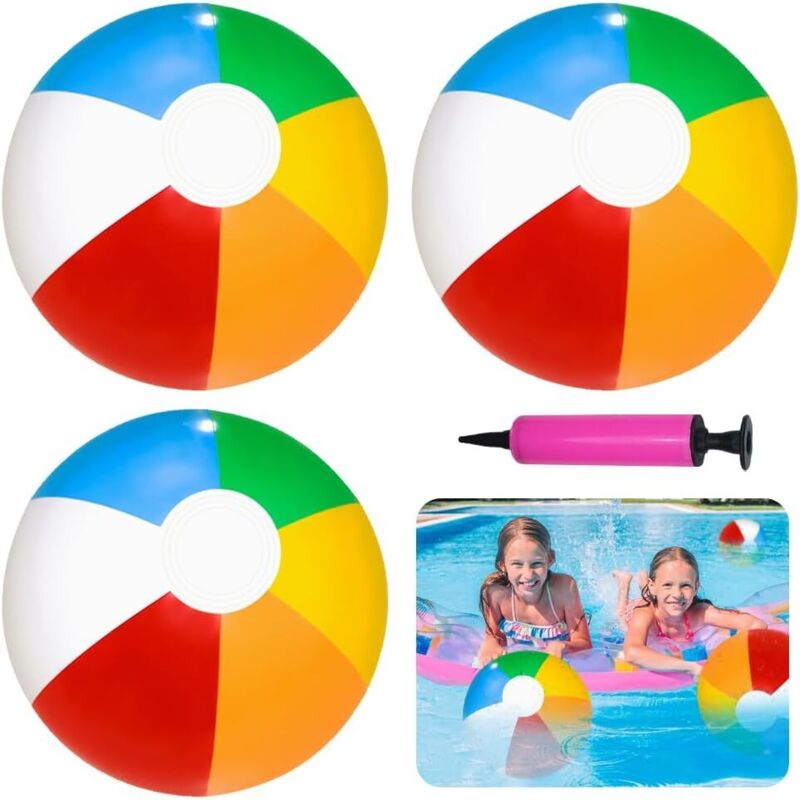 3-teiliges aufblasbares Strandball-Set, bunte Strandbälle, tragbare aufblasbare Strandbälle, für Urlaub, Schwimmbad, Partys, Spiele im Freien