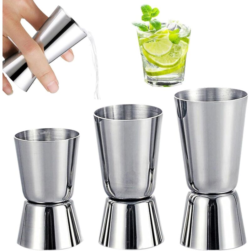 3-teiliges Cocktail-Jigger-Set – Edelstahl, Alkohol-Jigger, Cocktail-Messbecher, Doppel-Alkohol-Jigger, 30 ml, 40 ml, 50 ml, Bar-Messbecher,