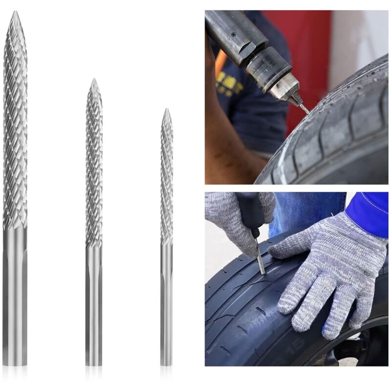 3-teiliges Hartmetall-Reifenreparaturbohrer-Set – 3 mm, 4,5 mm, 6 mm – Werkzeug zur Reparatur von Autoreifen – Reifenreparaturset