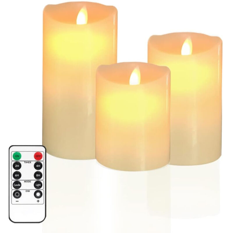 3-teiliges LED-Kerzen-Set: Elektrische Kerzen mit flackernder Flamme und Fernbedienung, flammenlose Kerzen (10 cm, 12,5 cm, 15 cm) für